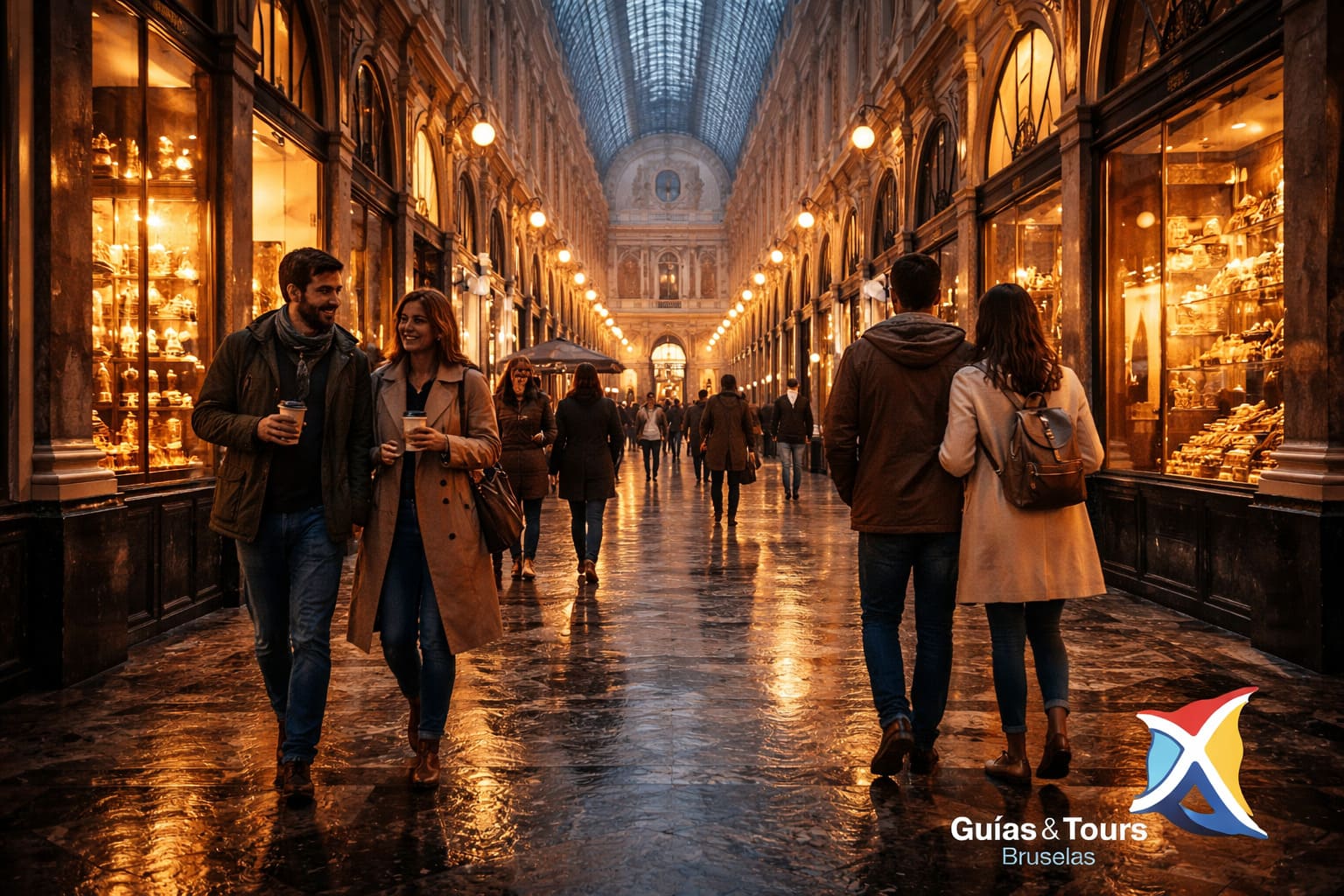 Paseo por las Galerías de Bruselas un día de lluvia