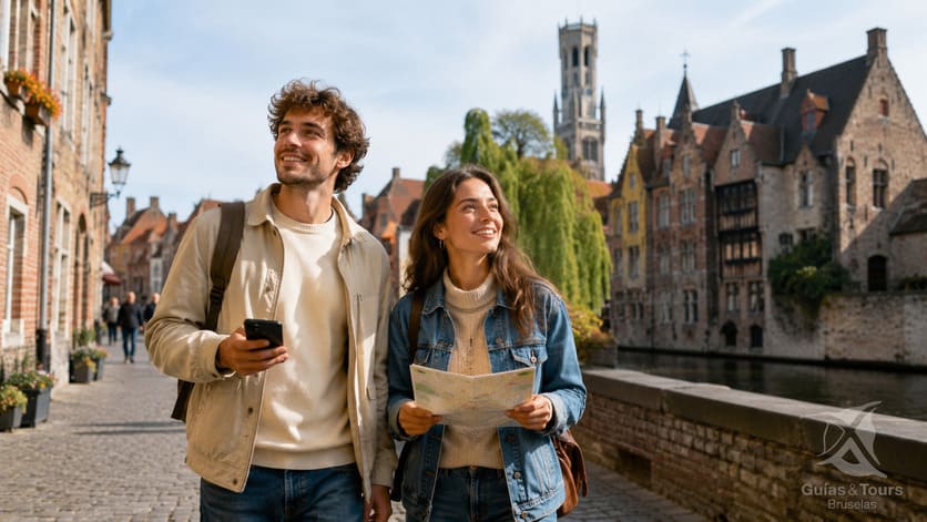 Pareja en Brujas de turismo