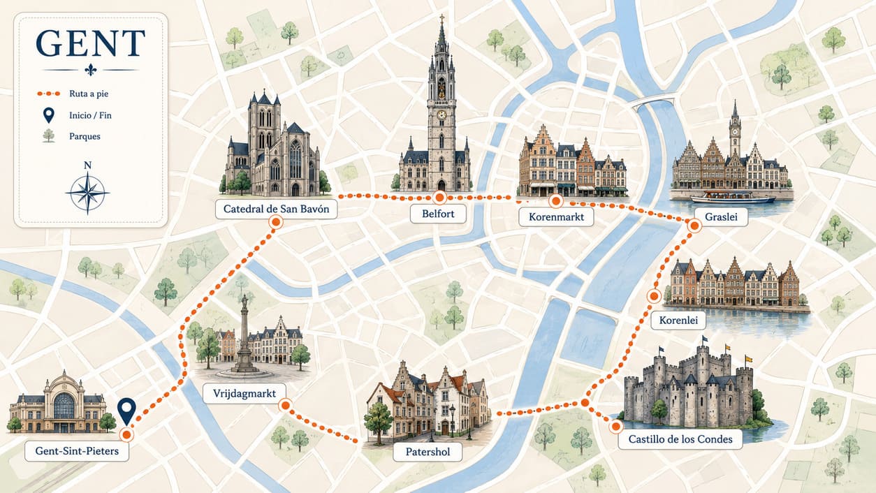 Mapa ruta de gante en un día